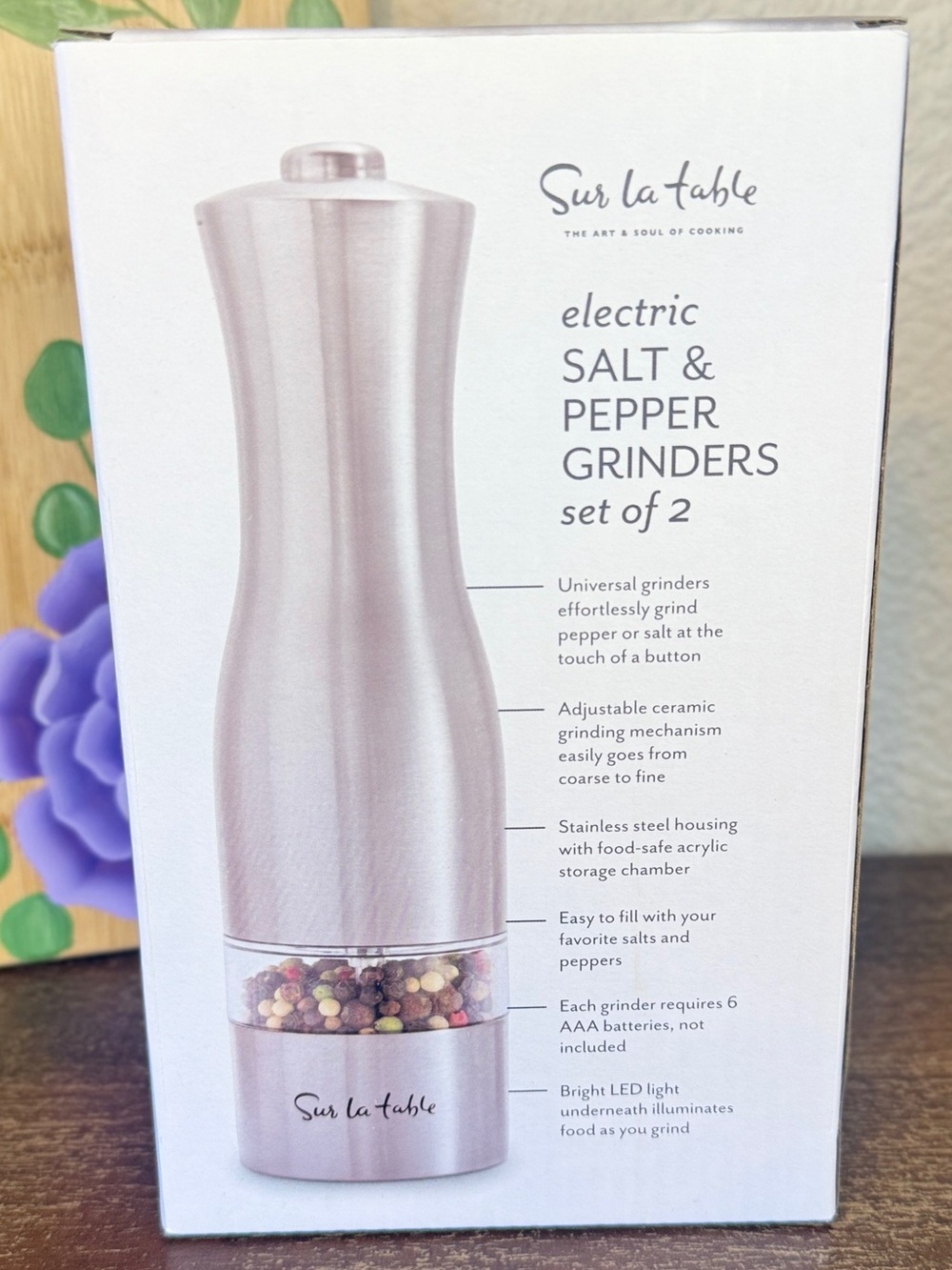 Sur La Table Stainless Steel Electric Salt & Pepper Grinder Set - Picture 4 of 16